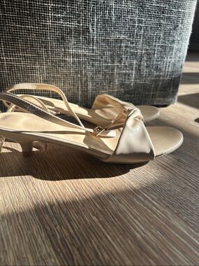 Beige Knot-Front Low Heel Sandals